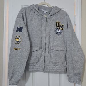 Women's Gray Michigan Wolverines Varsity Jacket with Embroidered Patch